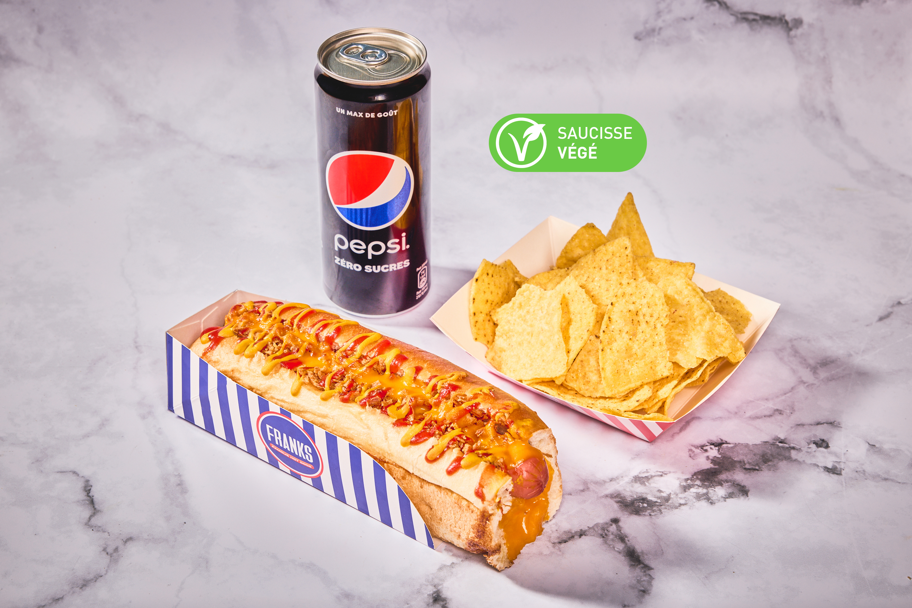 Formule Végé Franks (1 Hot Dog + 1 Boisson + 1 Side)