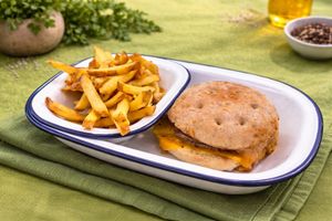 Burger cheddar des Docks et ses frites